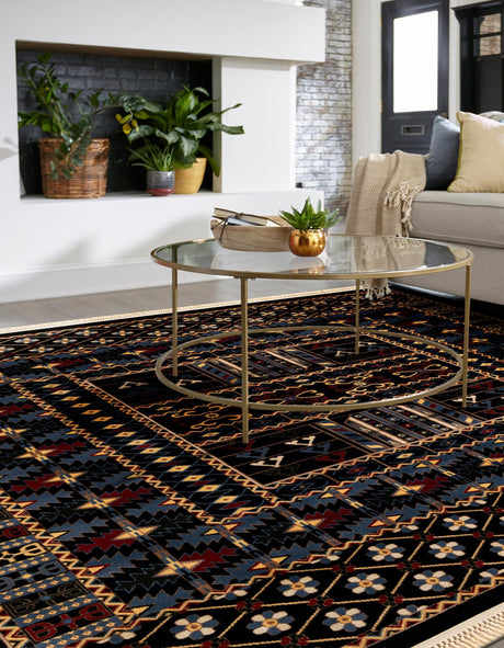 Black 7' 10 x 7' 10 Tekke Square Area Rug Classic Traditional Vintage Design Carpet for Living Rooms, Dining, Bedrooms, Office Space for Sale at Rug Engine