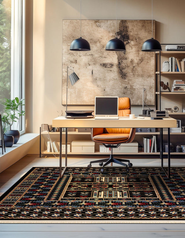 Black 7' 10 x 7' 10 Tekke Square Area Rug Classic Traditional Vintage Design Carpet for Living Rooms, Dining, Bedrooms, Office Space for Sale at Rug Engine