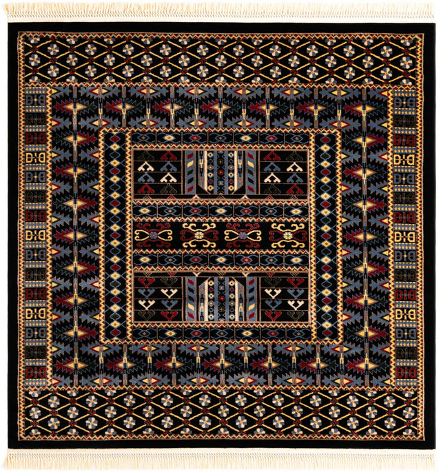 Black 6' 1 x 6' 1 Tekke Square Area Rug Classic Traditional Vintage Design Carpet for Living Rooms, Dining, Bedrooms, Office Space for Sale at Rug Engine