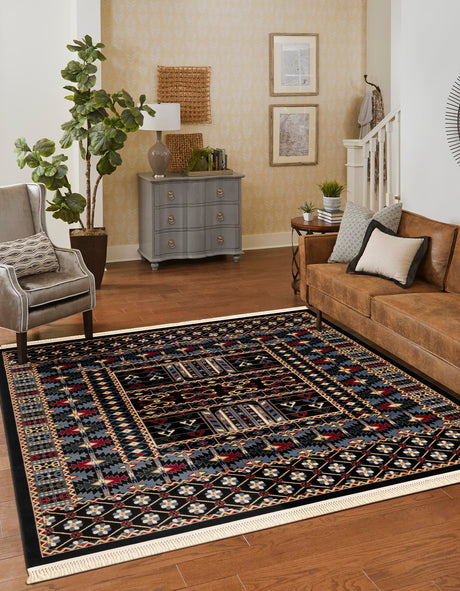 Black 6' 1 x 6' 1 Tekke Square Area Rug Classic Traditional Vintage Design Carpet for Living Rooms, Dining, Bedrooms, Office Space for Sale at Rug Engine