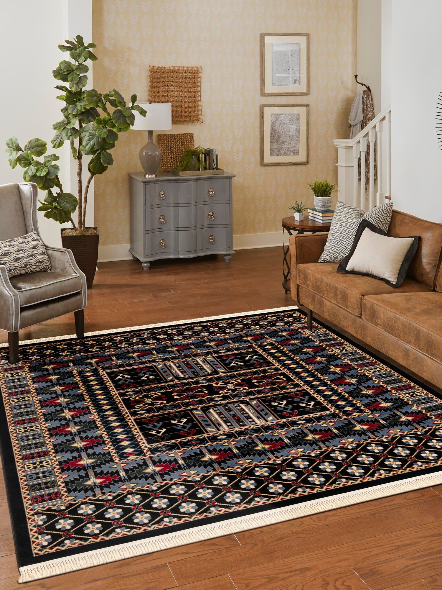 Black 10' x 10' Tekke Square Area Rug Classic Traditional Vintage Design Carpet for Living Rooms, Dining, Bedrooms, Office Space for Sale at Rug Engine