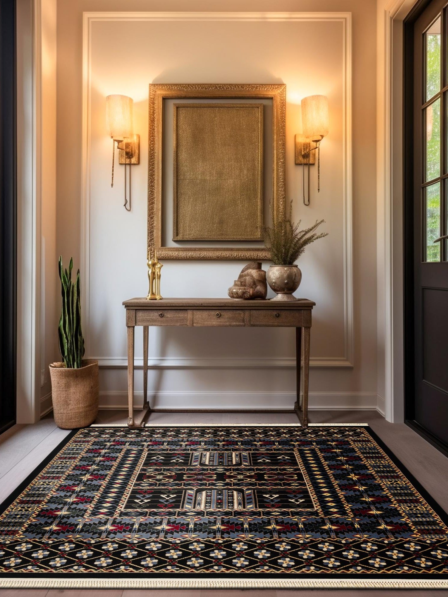 Black 10' x 10' Tekke Square Area Rug Classic Traditional Vintage Design Carpet for Living Rooms, Dining, Bedrooms, Office Space for Sale at Rug Engine