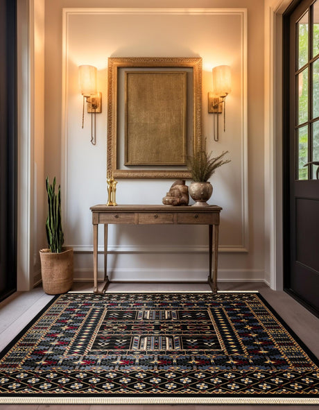 Black 6' 1 x 6' 1 Tekke Square Area Rug Classic Traditional Vintage Design Carpet for Living Rooms, Dining, Bedrooms, Office Space for Sale at Rug Engine