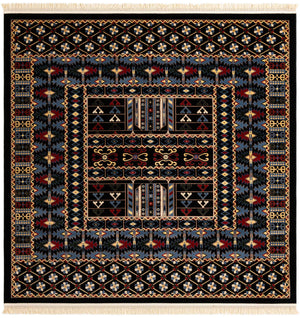 Black 7' 10 x 7' 10 Tekke Square Area Rug Classic Traditional Vintage Design Carpet for Living Rooms, Dining, Bedrooms, Office Space for Sale at Rug Engine