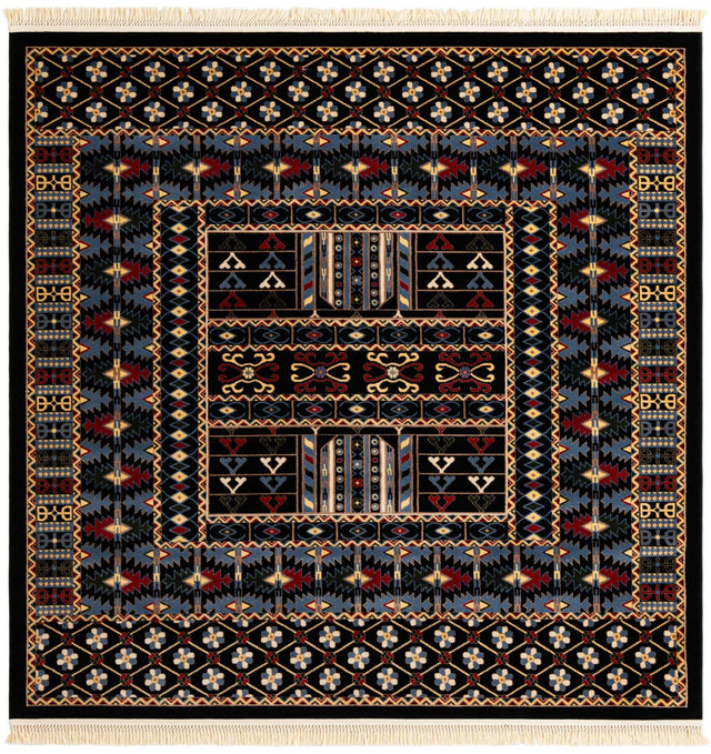 Black 7' 10 x 7' 10 Tekke Square Area Rug Classic Traditional Vintage Design Carpet for Living Rooms, Dining, Bedrooms, Office Space for Sale at Rug Engine