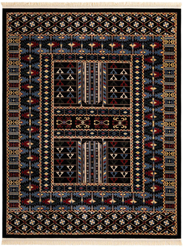 Black 7' 10 x 10' Tekke Rectangle Area Rug Classic Traditional Vintage Design Carpet for Living Rooms, Dining, Bedrooms, Office Space for Sale at Rug Engine