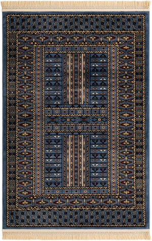 Blue 4' 1 x 6' 1 Tekke Rectangle Area Rug Classic Traditional Vintage Design Carpet for Living Rooms, Dining, Bedrooms, Office Space for Sale at Rug Engine