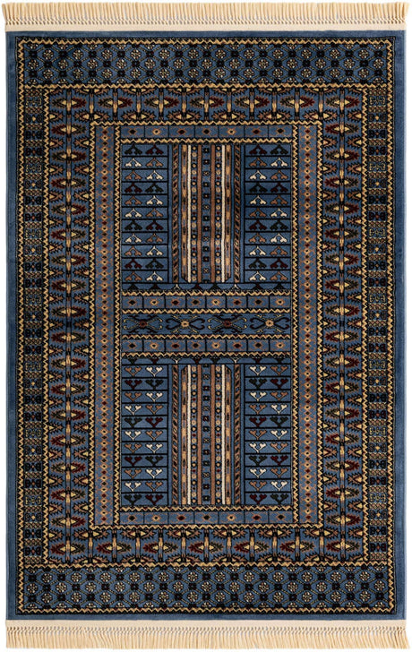 Blue 4' 1 x 6' 1 Tekke Rectangle Area Rug Classic Traditional Vintage Design Carpet for Living Rooms, Dining, Bedrooms, Office Space for Sale at Rug Engine