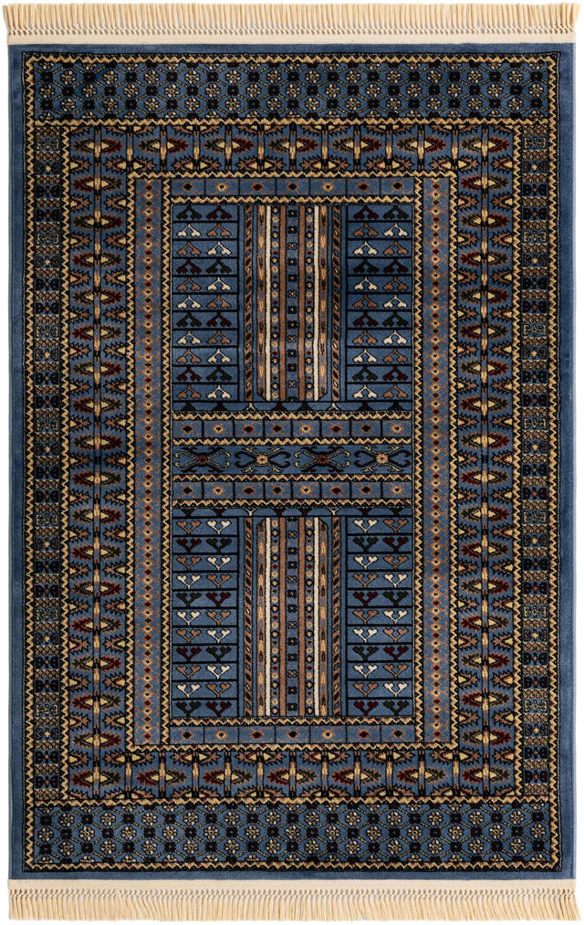 Blue 4' 1 x 6' 1 Tekke Rectangle Area Rug Classic Traditional Vintage Design Carpet for Living Rooms, Dining, Bedrooms, Office Space for Sale at Rug Engine