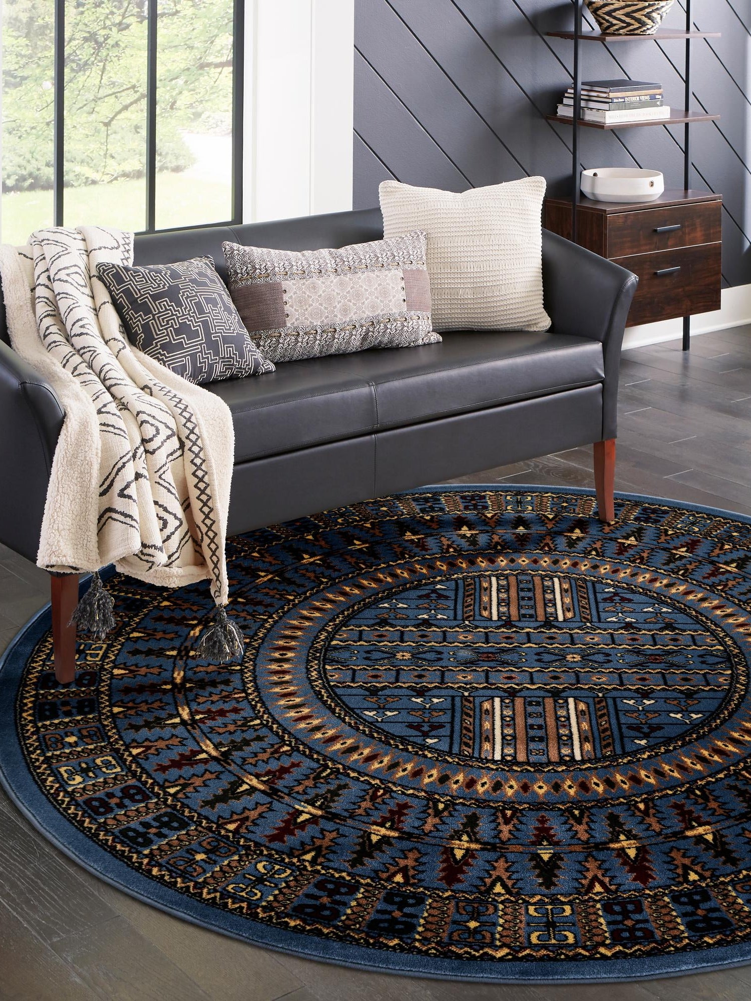 Blue 6' 1 x 6' 1 Tekke Round Area Rug Classic Traditional Vintage Design Carpet for Living Rooms, Dining, Bedrooms, Office Space for Sale at Rug Engine