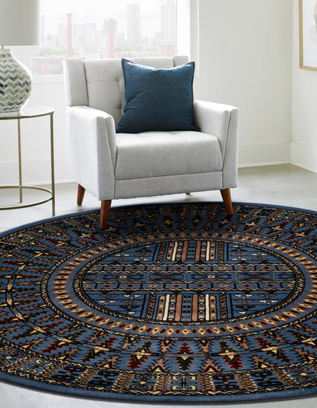 Blue 5' 3 x 5' 3 Tekke Round Area Rug Classic Traditional Vintage Design Carpet for Living Rooms, Dining, Bedrooms, Office Space for Sale at Rug Engine