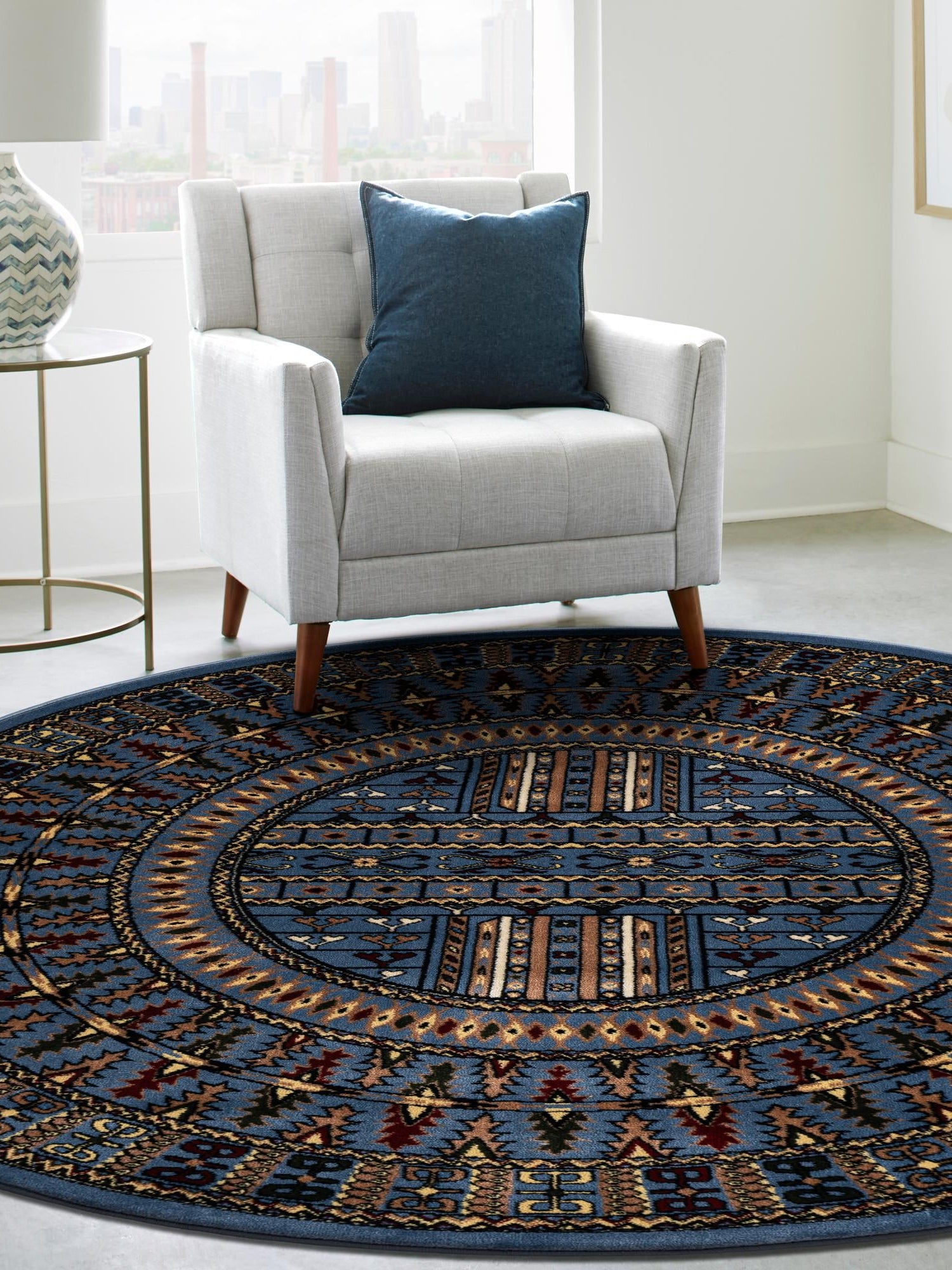 Blue 10' x 10' Tekke Round Area Rug Classic Traditional Vintage Design Carpet for Living Rooms, Dining, Bedrooms, Office Space for Sale at Rug Engine