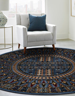 Blue 6' 1 x 6' 1 Tekke Round Area Rug Classic Traditional Vintage Design Carpet for Living Rooms, Dining, Bedrooms, Office Space for Sale at Rug Engine