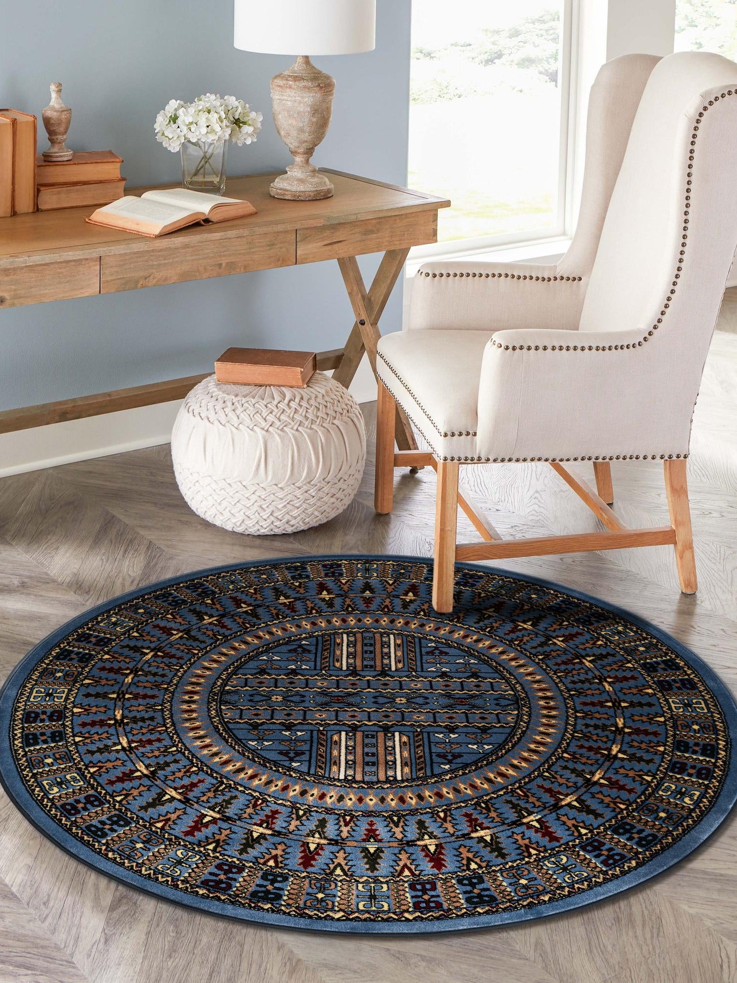 Blue 10' x 10' Tekke Round Area Rug Classic Traditional Vintage Design Carpet for Living Rooms, Dining, Bedrooms, Office Space for Sale at Rug Engine