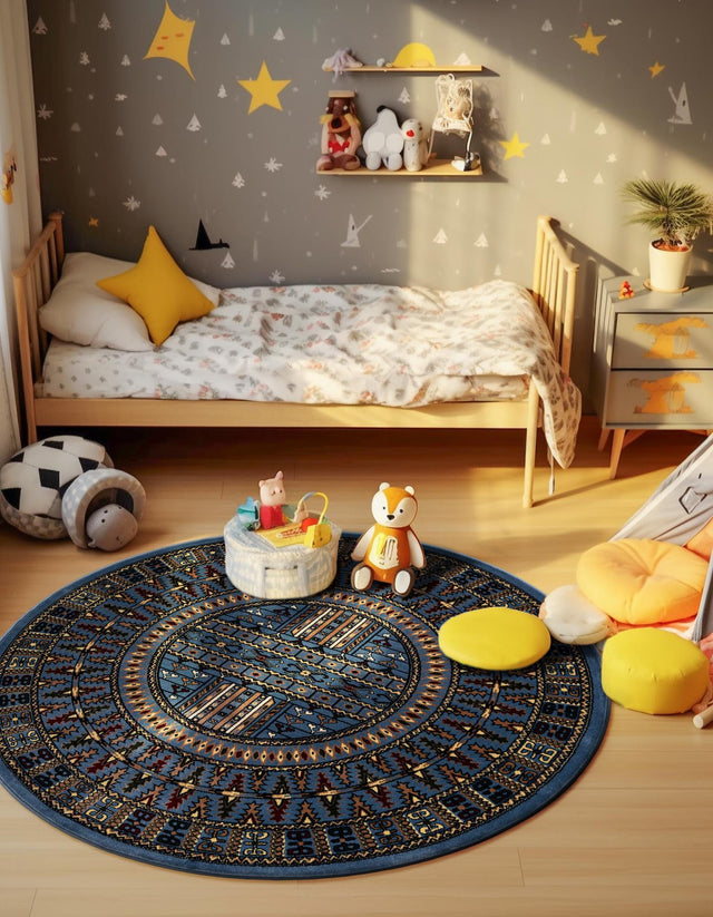 Blue 3' 1 x 3' 1 Tekke Round Area Rug Classic Traditional Vintage Design Carpet for Living Rooms, Dining, Bedrooms, Office Space for Sale at Rug Engine