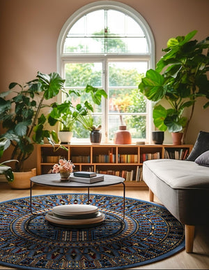 Blue 6' 1 x 6' 1 Tekke Round Area Rug Classic Traditional Vintage Design Carpet for Living Rooms, Dining, Bedrooms, Office Space for Sale at Rug Engine