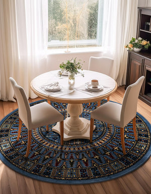 Blue 7' 10 x 7' 10 Tekke Round Area Rug Classic Traditional Vintage Design Carpet for Living Rooms, Dining, Bedrooms, Office Space for Sale at Rug Engine