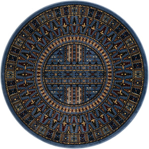 Blue 5' 3 x 5' 3 Tekke Round Area Rug Classic Traditional Vintage Design Carpet for Living Rooms, Dining, Bedrooms, Office Space for Sale at Rug Engine