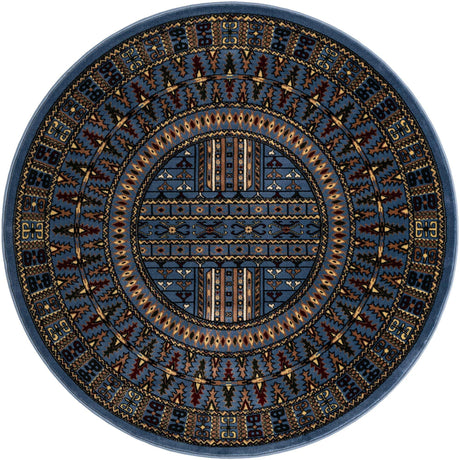 Blue 5' 3 x 5' 3 Tekke Round Area Rug Classic Traditional Vintage Design Carpet for Living Rooms, Dining, Bedrooms, Office Space for Sale at Rug Engine