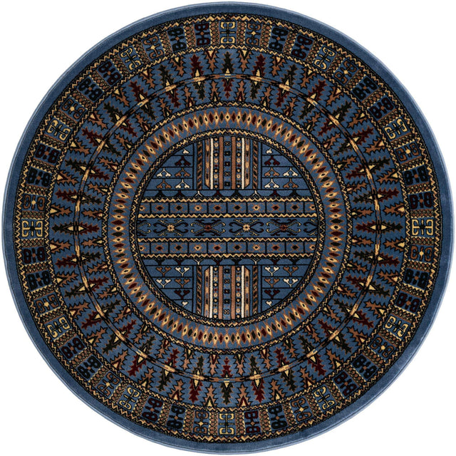 Blue 5' 3 x 5' 3 Tekke Round Area Rug Classic Traditional Vintage Design Carpet for Living Rooms, Dining, Bedrooms, Office Space for Sale at Rug Engine