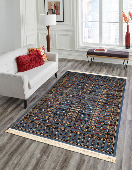 Blue 3' 1 x 5' 3 Tekke Rectangle Area Rug Classic Traditional Vintage Design Carpet for Living Rooms, Dining, Bedrooms, Office Space for Sale at Rug Engine