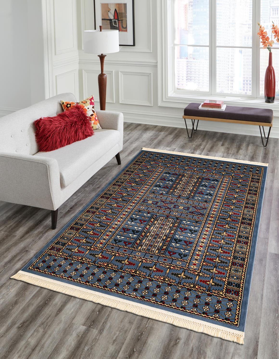 Blue 7' 10 x 10' Tekke Rectangle Area Rug Classic Traditional Vintage Design Carpet for Living Rooms, Dining, Bedrooms, Office Space for Sale at Rug Engine