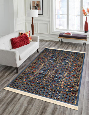 Blue 7' 1 x 10' Tekke Rectangle Area Rug Classic Traditional Vintage Design Carpet for Living Rooms, Dining, Bedrooms, Office Space for Sale at Rug Engine