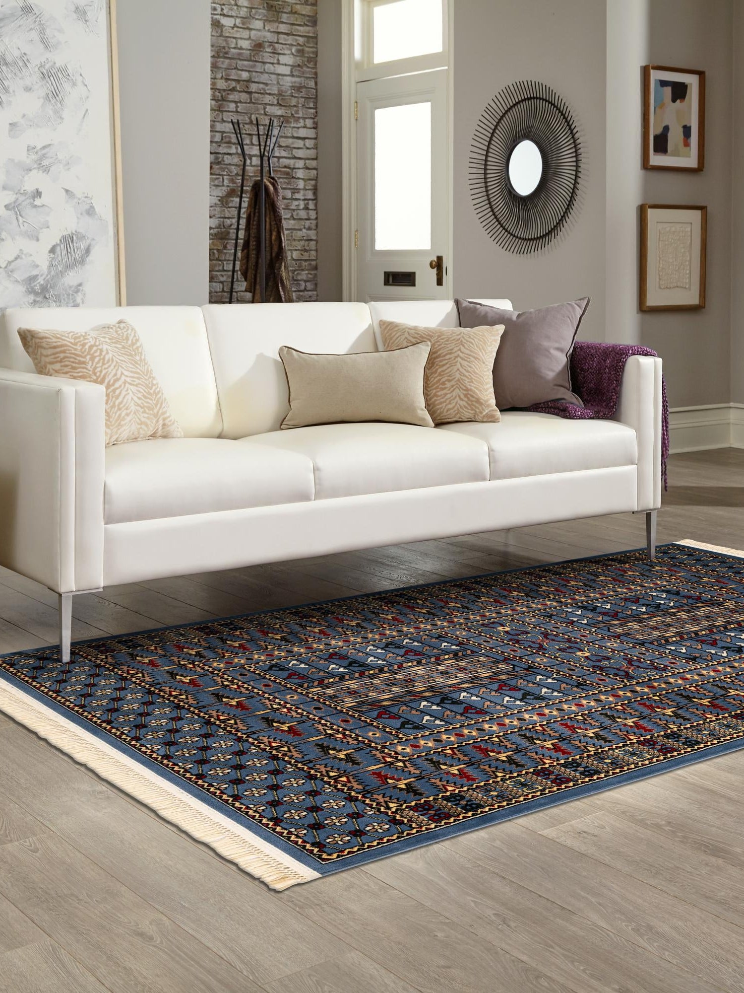 Blue 5' 3 x 8' Tekke Rectangle Area Rug Classic Traditional Vintage Design Carpet for Living Rooms, Dining, Bedrooms, Office Space for Sale at Rug Engine