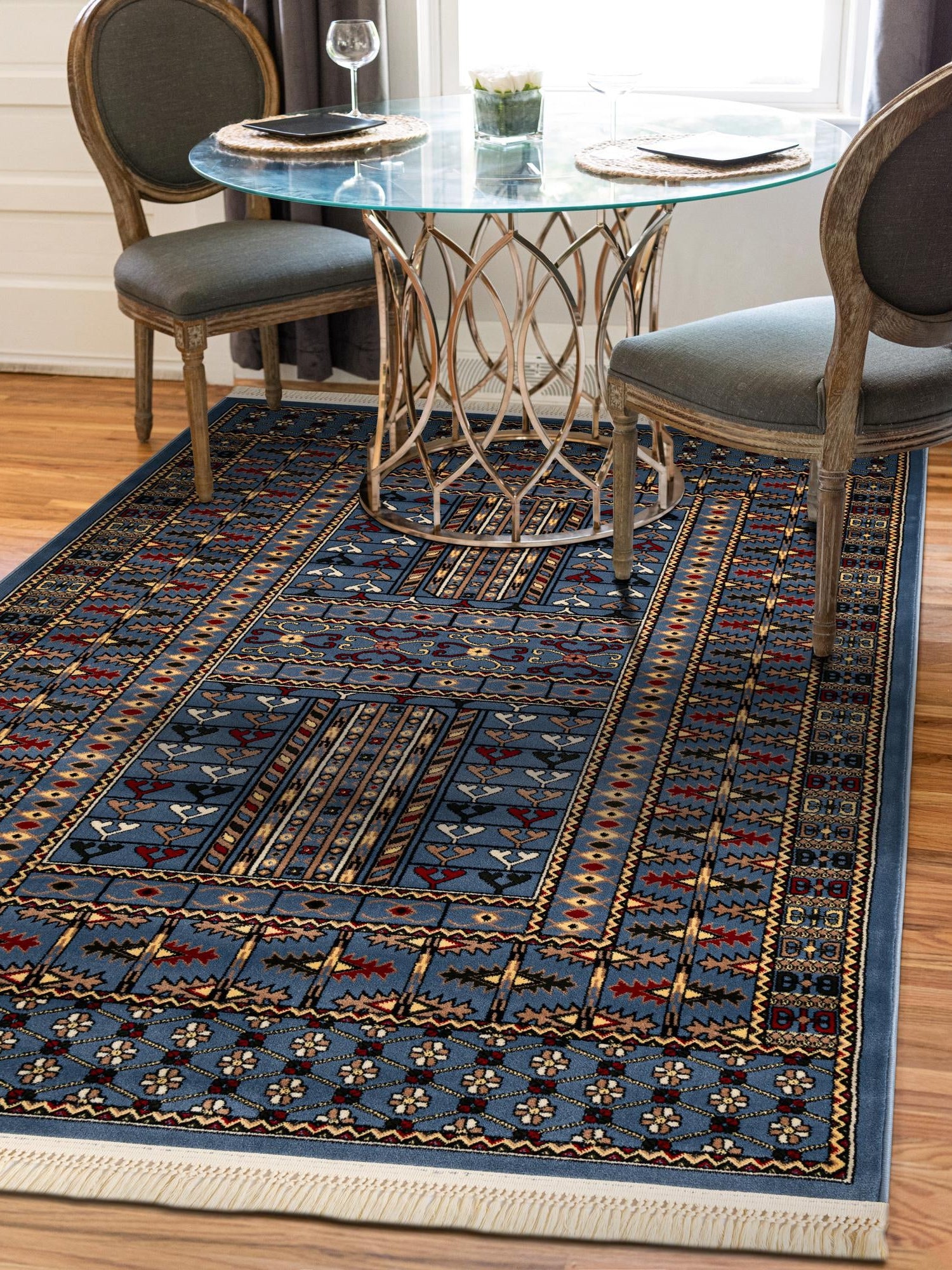 Blue 3' 1 x 5' 3 Tekke Rectangle Area Rug Classic Traditional Vintage Design Carpet for Living Rooms, Dining, Bedrooms, Office Space for Sale at Rug Engine