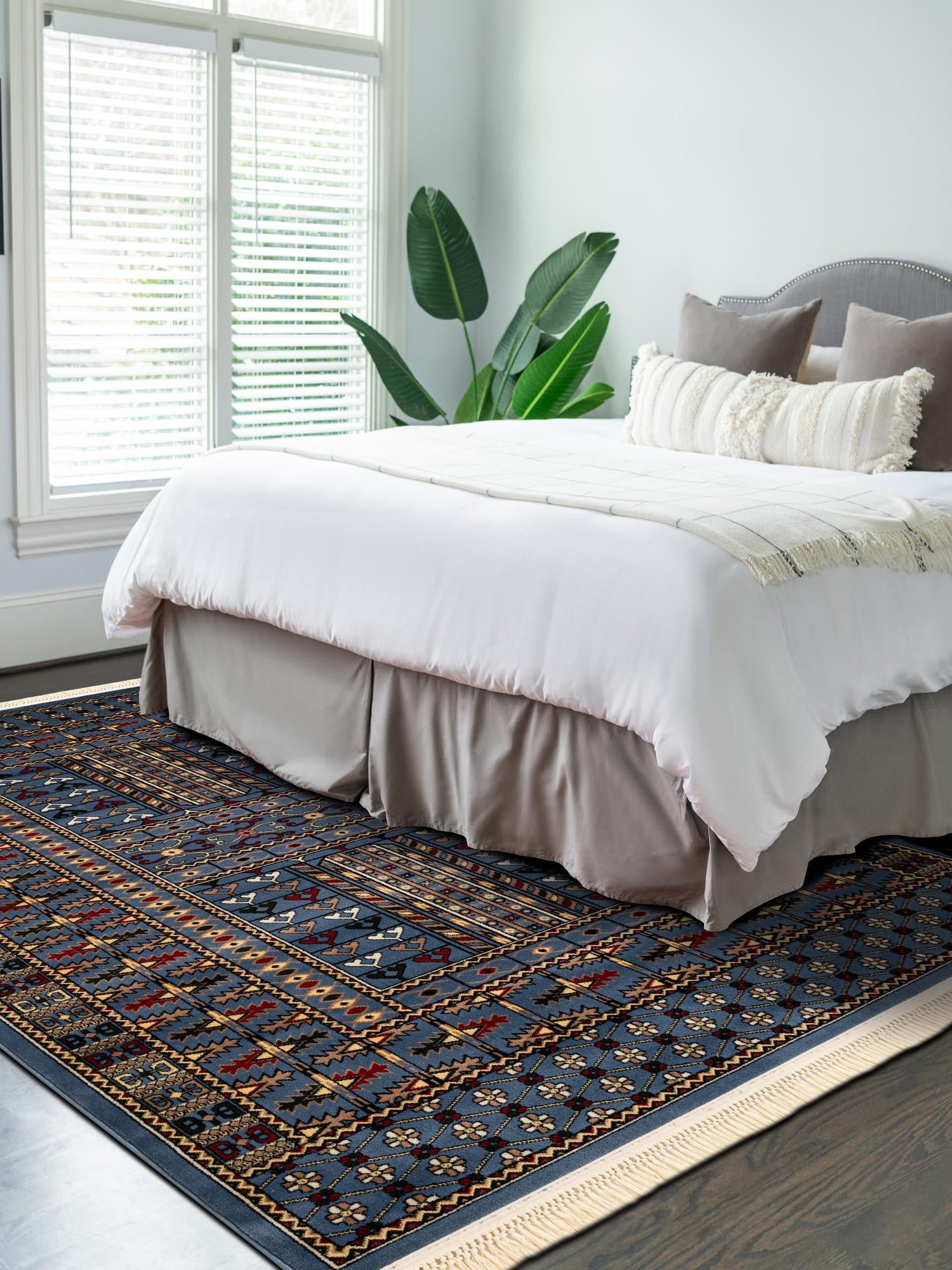 Blue 5' 3 x 7' 1 Tekke Rectangle Area Rug Classic Traditional Vintage Design Carpet for Living Rooms, Dining, Bedrooms, Office Space for Sale at Rug Engine