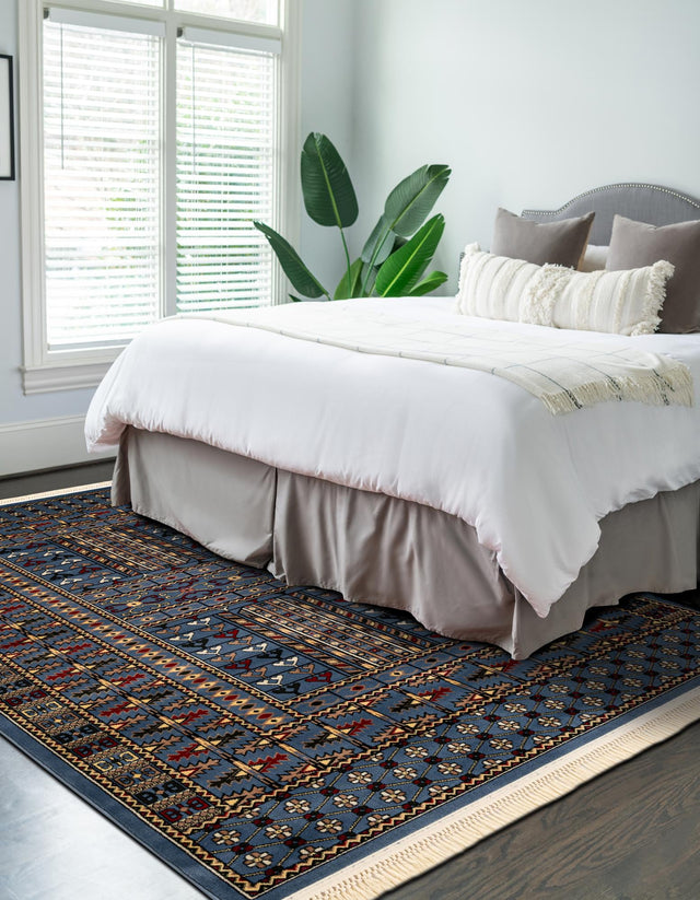 Blue 7' 1 x 10' Tekke Rectangle Area Rug Classic Traditional Vintage Design Carpet for Living Rooms, Dining, Bedrooms, Office Space for Sale at Rug Engine