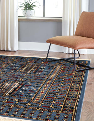 Blue 10' x 14' 1 Tekke Rectangle Area Rug Classic Traditional Vintage Design Carpet for Living Rooms, Dining, Bedrooms, Office Space for Sale at Rug Engine