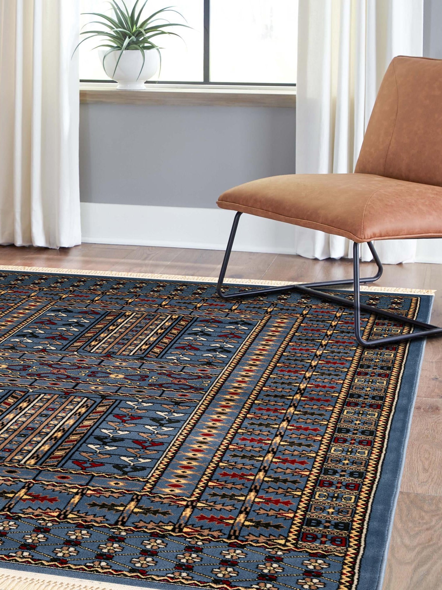 Blue 6' 1 x 9' Tekke Rectangle Area Rug Classic Traditional Vintage Design Carpet for Living Rooms, Dining, Bedrooms, Office Space for Sale at Rug Engine
