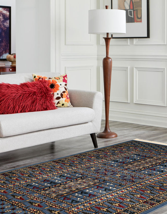 Blue 7' 10 x 10' Tekke Rectangle Area Rug Classic Traditional Vintage Design Carpet for Living Rooms, Dining, Bedrooms, Office Space for Sale at Rug Engine