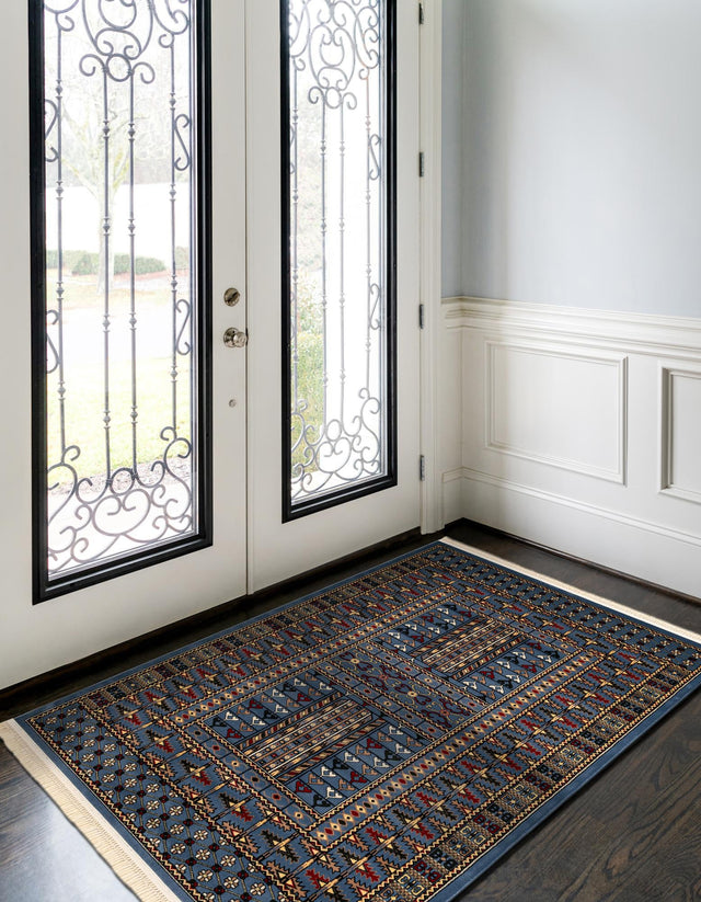 Blue 9' x 12' Tekke Rectangle Area Rug Classic Traditional Vintage Design Carpet for Living Rooms, Dining, Bedrooms, Office Space for Sale at Rug Engine