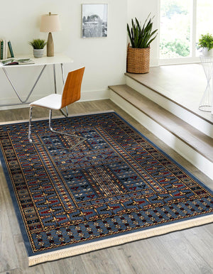 Blue 7' 10 x 10' Tekke Rectangle Area Rug Classic Traditional Vintage Design Carpet for Living Rooms, Dining, Bedrooms, Office Space for Sale at Rug Engine