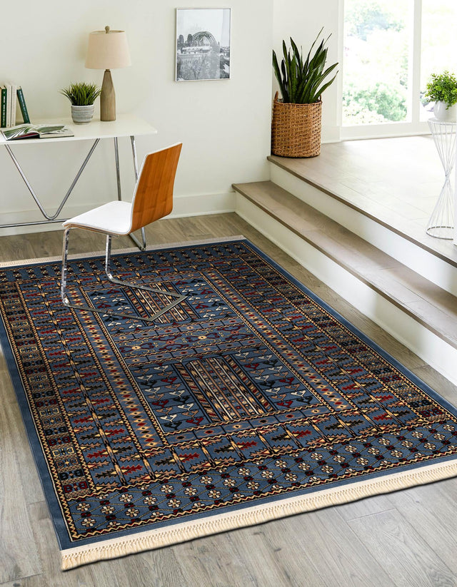 Blue 7' 10 x 10' Tekke Rectangle Area Rug Classic Traditional Vintage Design Carpet for Living Rooms, Dining, Bedrooms, Office Space for Sale at Rug Engine