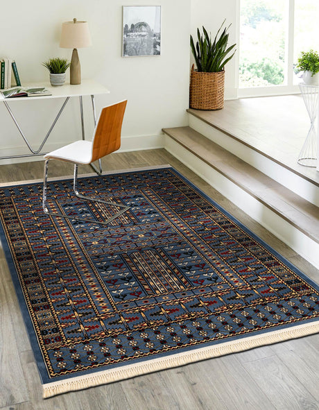 Blue 7' 1 x 10' Tekke Rectangle Area Rug Classic Traditional Vintage Design Carpet for Living Rooms, Dining, Bedrooms, Office Space for Sale at Rug Engine