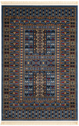Blue 5' 3 x 8' Tekke Rectangle Area Rug Classic Traditional Vintage Design Carpet for Living Rooms, Dining, Bedrooms, Office Space for Sale at Rug Engine