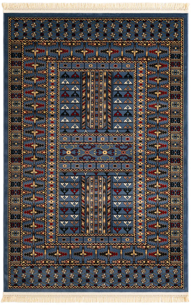 Blue 5' 3 x 8' Tekke Rectangle Area Rug Classic Traditional Vintage Design Carpet for Living Rooms, Dining, Bedrooms, Office Space for Sale at Rug Engine