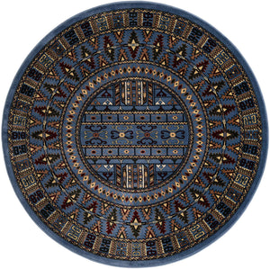 Blue 6' 1 x 6' 1 Tekke Round Area Rug Classic Traditional Vintage Design Carpet for Living Rooms, Dining, Bedrooms, Office Space for Sale at Rug Engine