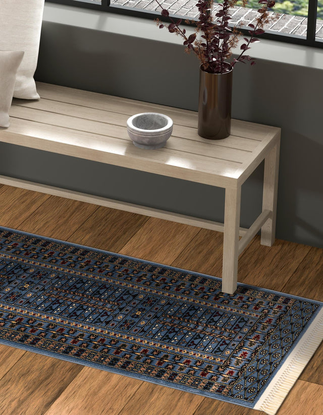 Blue 2' x 8' Tekke Runner Area Rug Classic Traditional Vintage Design Carpet for Living Rooms, Dining, Bedrooms, Office Space for Sale at Rug Engine