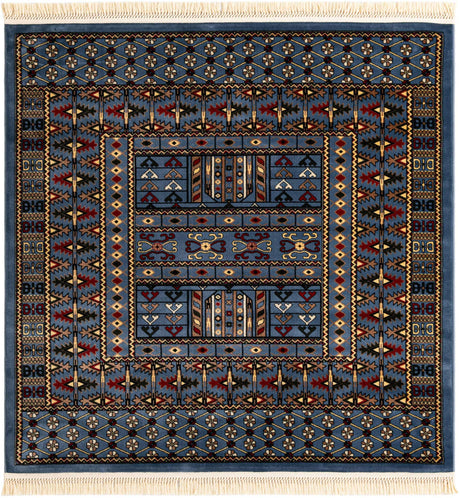 Blue 6' 1 x 6' 1 Tekke Square Area Rug Classic Traditional Vintage Design Carpet for Living Rooms, Dining, Bedrooms, Office Space for Sale at Rug Engine