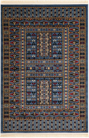 Blue 6' 1 x 9' Tekke Rectangle Area Rug Classic Traditional Vintage Design Carpet for Living Rooms, Dining, Bedrooms, Office Space for Sale at Rug Engine