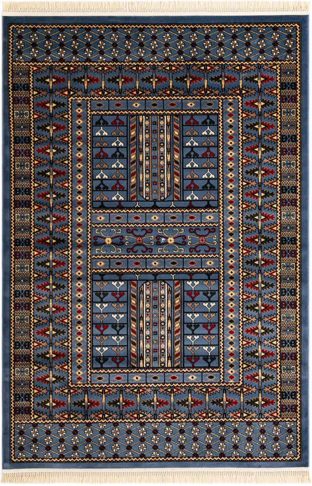 Blue 6' 1 x 9' Tekke Rectangle Area Rug Classic Traditional Vintage Design Carpet for Living Rooms, Dining, Bedrooms, Office Space for Sale at Rug Engine
