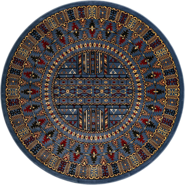 Blue 7' 10 x 7' 10 Tekke Round Area Rug Classic Traditional Vintage Design Carpet for Living Rooms, Dining, Bedrooms, Office Space for Sale at Rug Engine