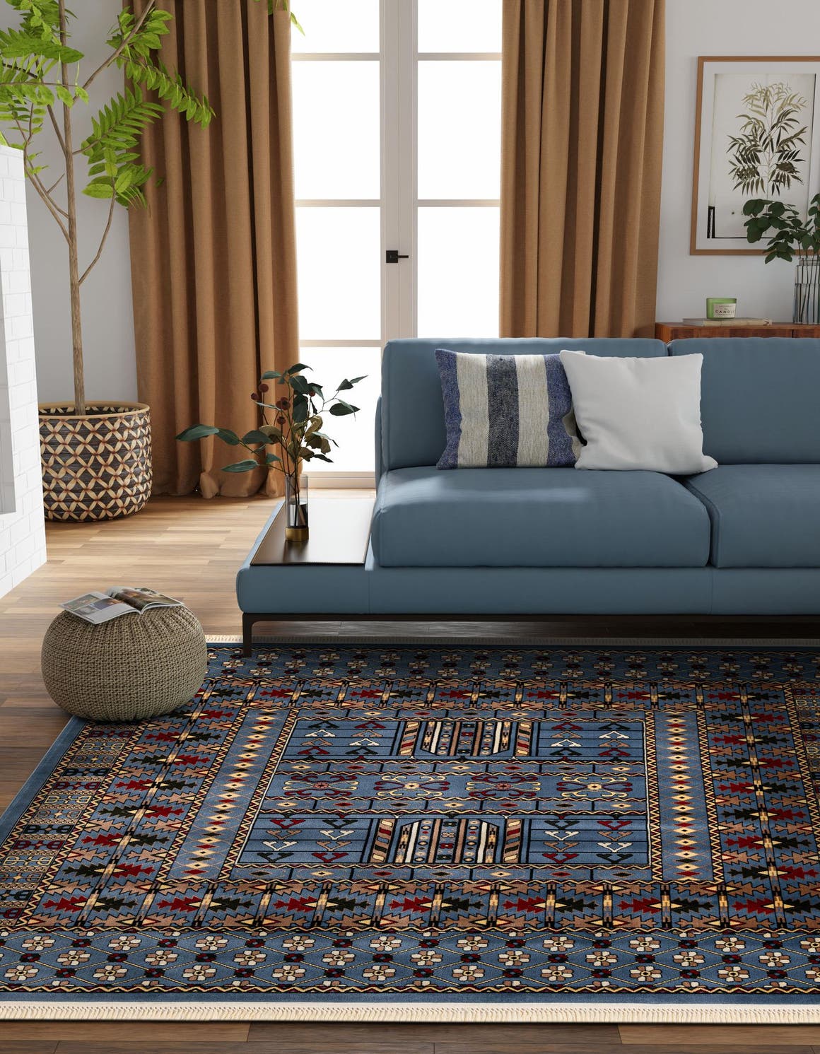 Blue 7' 10 x 7' 10 Tekke Square Area Rug Classic Traditional Vintage Design Carpet for Living Rooms, Dining, Bedrooms, Office Space for Sale at Rug Engine