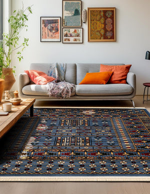 Blue 7' 10 x 7' 10 Tekke Square Area Rug Classic Traditional Vintage Design Carpet for Living Rooms, Dining, Bedrooms, Office Space for Sale at Rug Engine