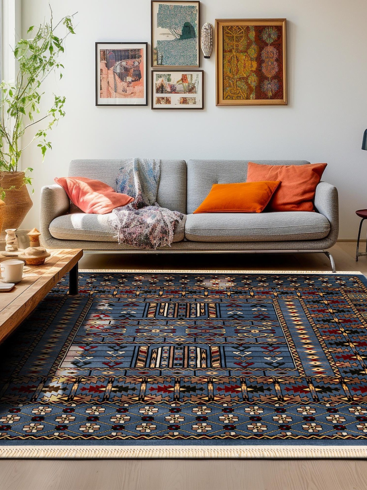 Blue 6' 1 x 6' 1 Tekke Square Area Rug Classic Traditional Vintage Design Carpet for Living Rooms, Dining, Bedrooms, Office Space for Sale at Rug Engine