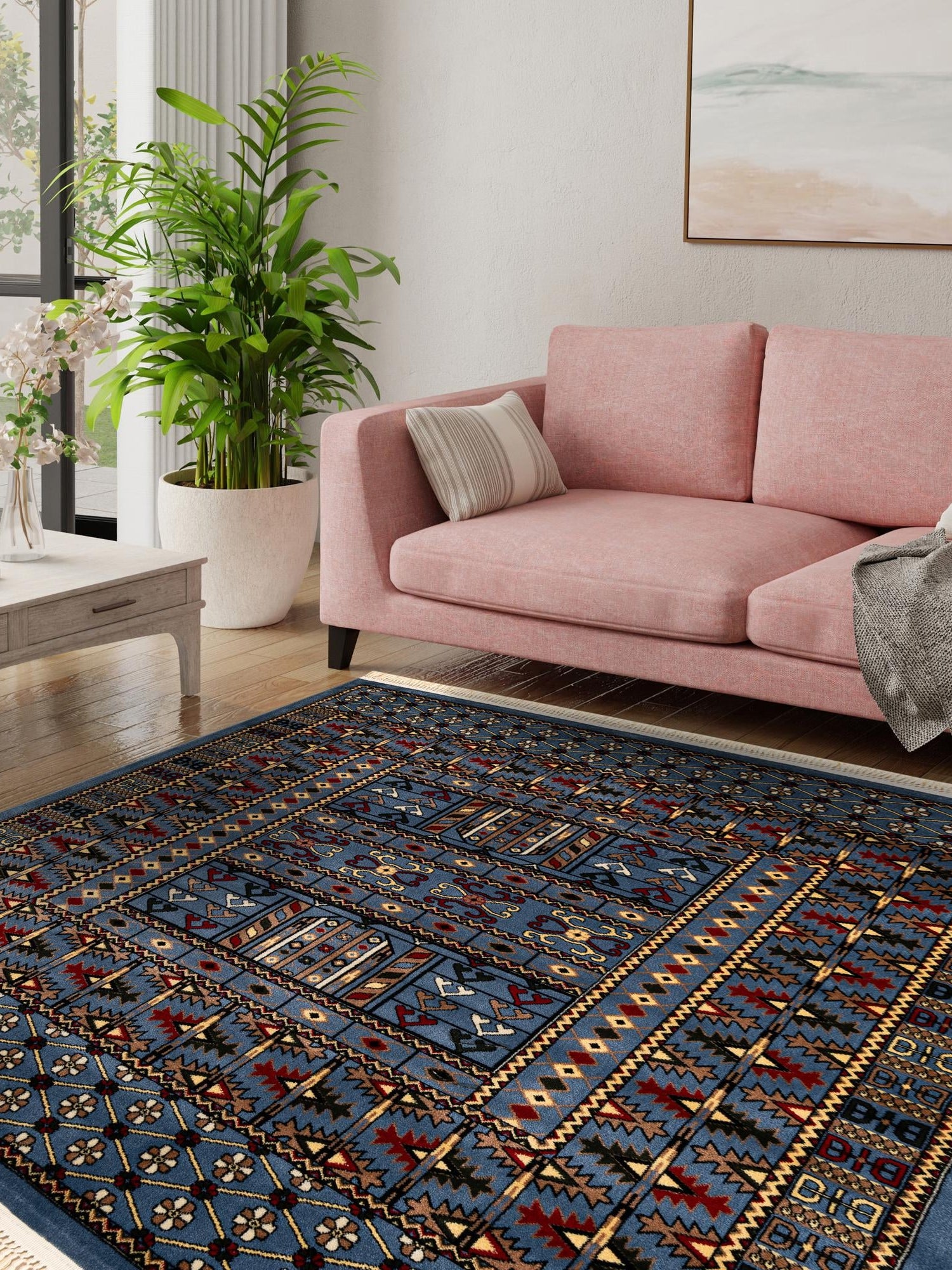 Blue 10' x 10' Tekke Square Area Rug Classic Traditional Vintage Design Carpet for Living Rooms, Dining, Bedrooms, Office Space for Sale at Rug Engine